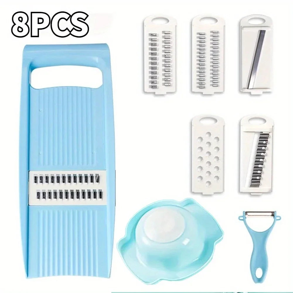 1 Multifunctional Vegetable Fruit Slicer Potato Household Food Qme 8pcs set-blue