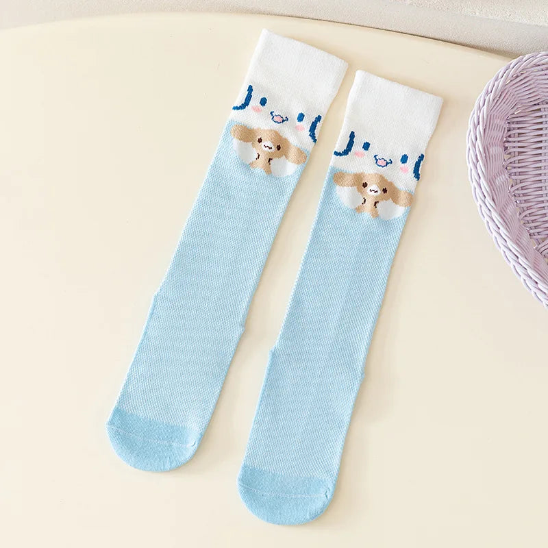 Hello Kitty Kuromi Knee-High Socks Summer Mesh Breathable Korean-Style Socks Cute Cartoon Student Over-the-Knee Socks Qme 6 2 pairs Sizes 33to