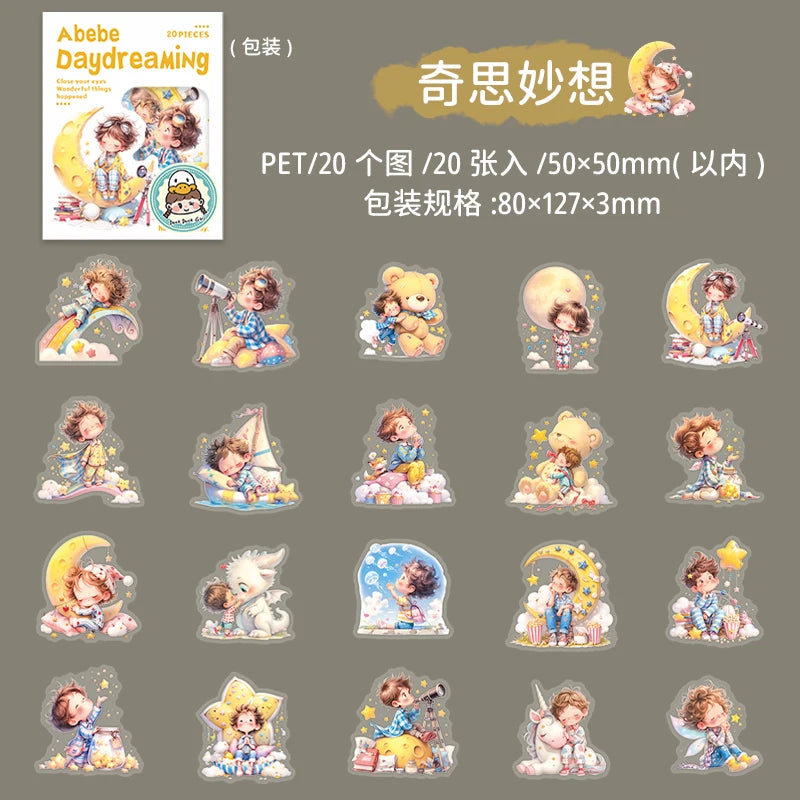 20 Sheets Dreamy Aesthetic Cute Character Sticker Pack for Scrapbook Journal DIY Collage Photo Frame Decor Qme 6