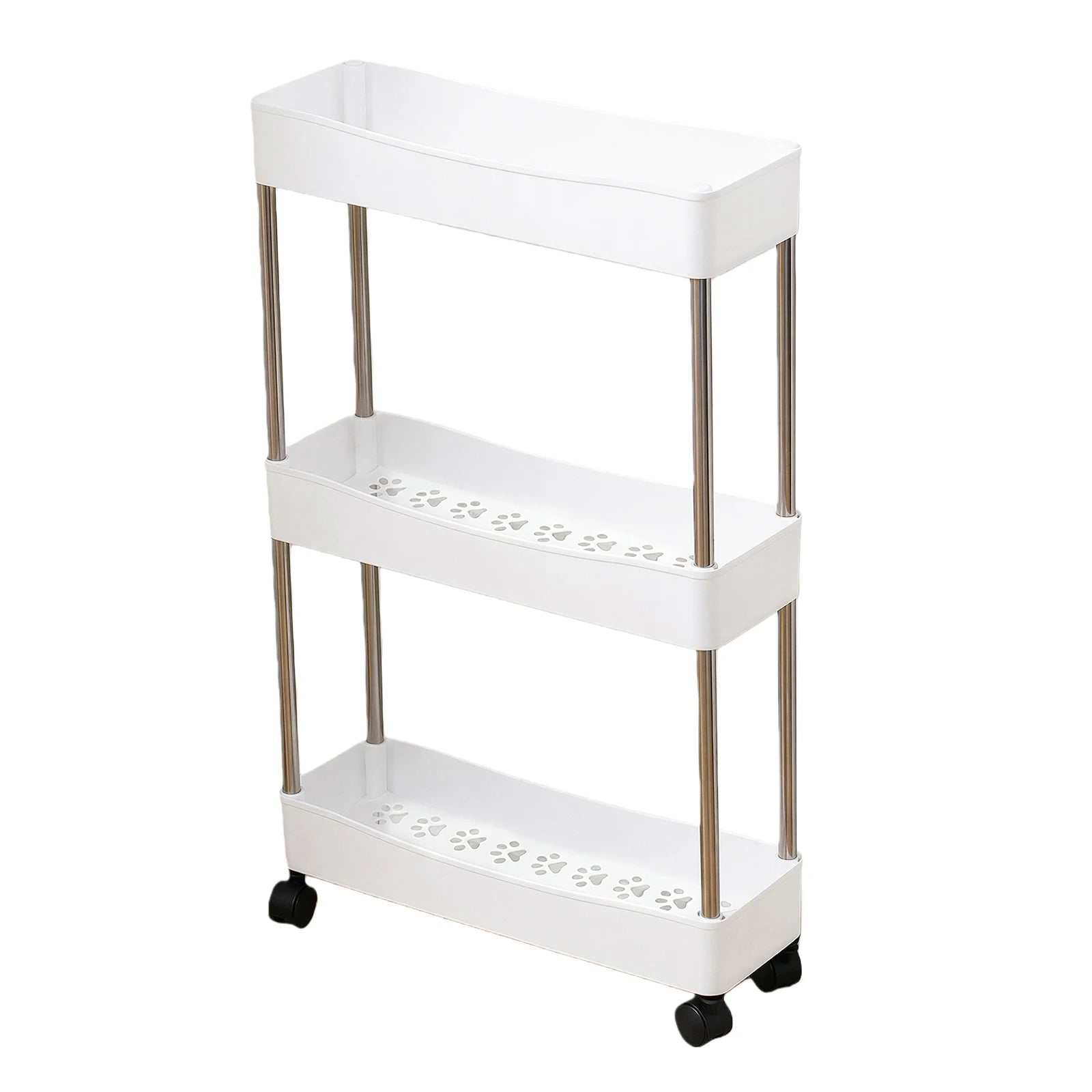 3-Tier Rolling Bathroom Storage Organizer Multi-Layer Plastic Trolley Rack for Kitchen Bathroom Laundry Room Narrow Places Qme WHITE