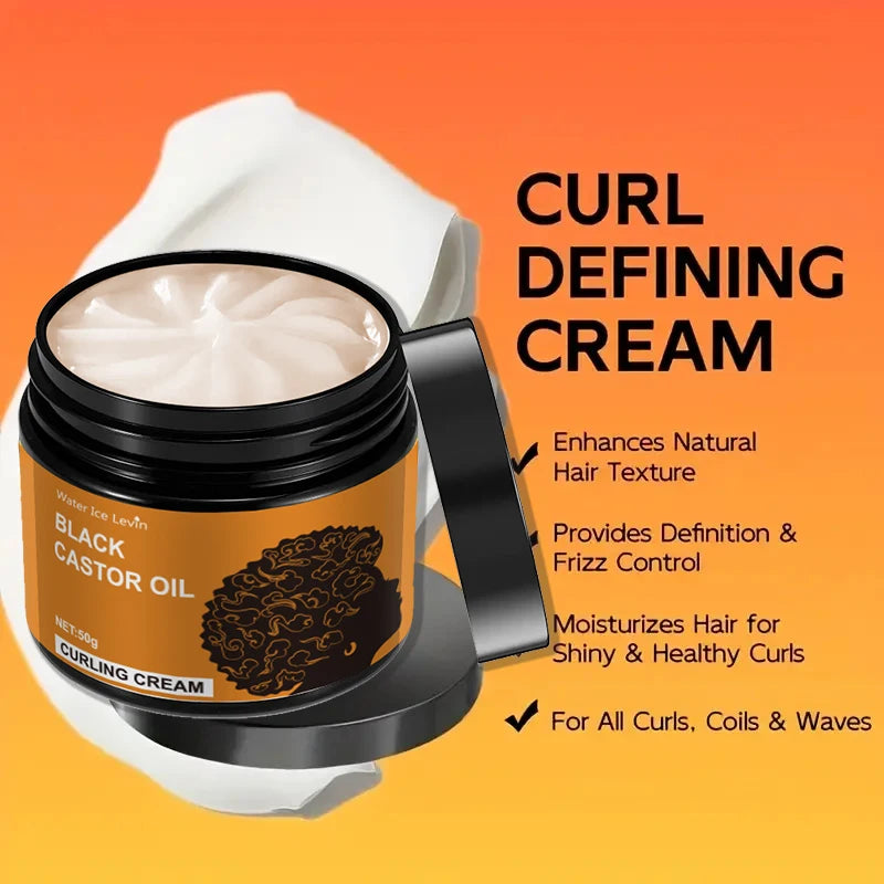 Black Castor Oil Curling Cream, Styling Curling Cream, Long-Lasting Frizz-Free Curls, Moisturizing and Elastic Styling Conditioner Suitable for Curly Hair - Suitable for All Hair Types Qme