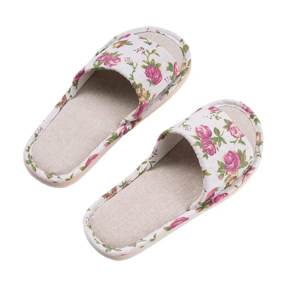 Fashion Floral Slippers Women Casual Comfortable Indoor Home Flat Shoes Anti Slip Sandals Spring Autumn September Essential Qme 39-40 rose