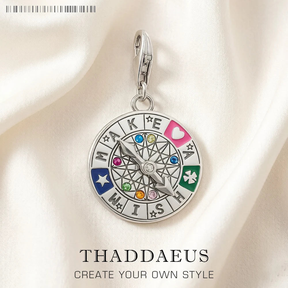 Wheel of Fortune 925 Sterling Silver Dangle Charm Lucky Pendant Women Men Summer Fine Jewelry Qme Lobster Clasp