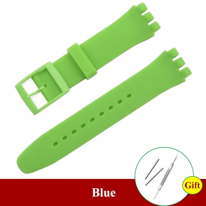 16mm 17mm 19mm 20mm Soft Silicone Bracelet Colorful Watchband for Swatch Watch Strap Replacement Watches Accessories with Tool Qme