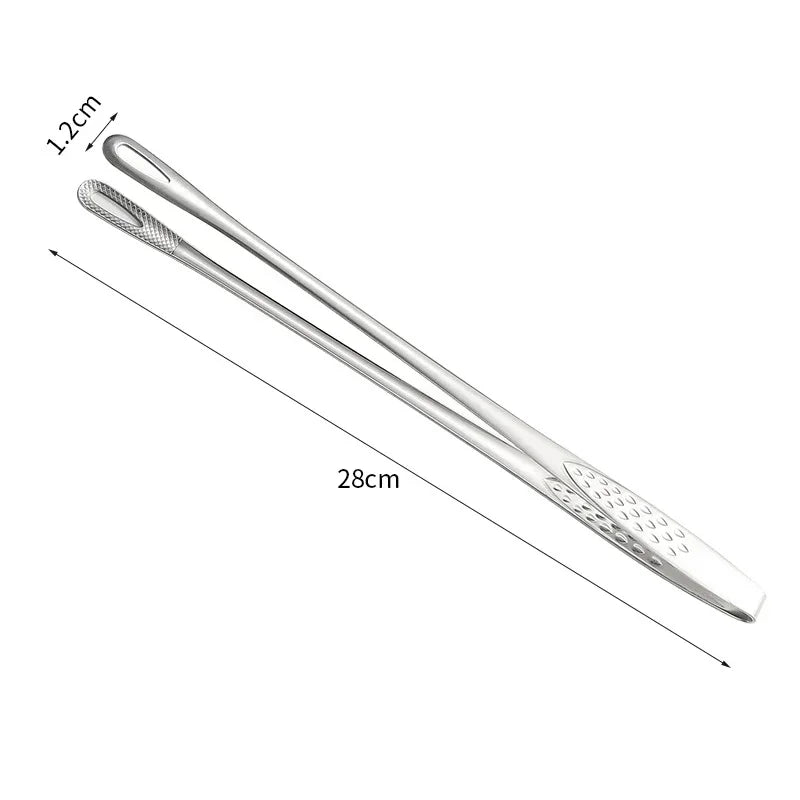 Stainless Steel Barbecue Tongs Kitchen Food Clip BBQ Grill Meat Qme 28cm