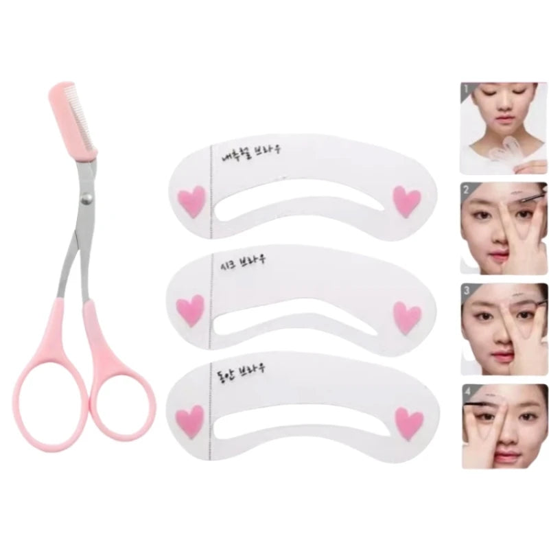 Eye Brow Razor Eye Brow Trimmer Eyebrow Clipper Comb 6 Pcs Eyebrow Design Template Reusable Eyebrows Stencils Make-Up Templates Qme