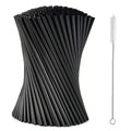 100Pcs Black Drinking Straws with Straw Brush Flexible Plastic Straw Reusable Milkshake Straws for Home Kitchen Qme Black