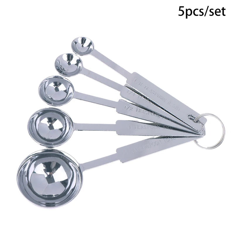 5/6Pcs Measuring Spoons Stackable Kitchen Measuring Spoon Set Stainless Steel Measuring Scoops Set Kitchen Baking Tool Qme 5Pcs