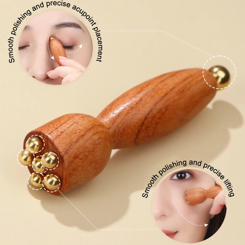 Mini Lotus Seedpod-style Gua Sha Tool Brass Wood Facial Massager Eyes Qme