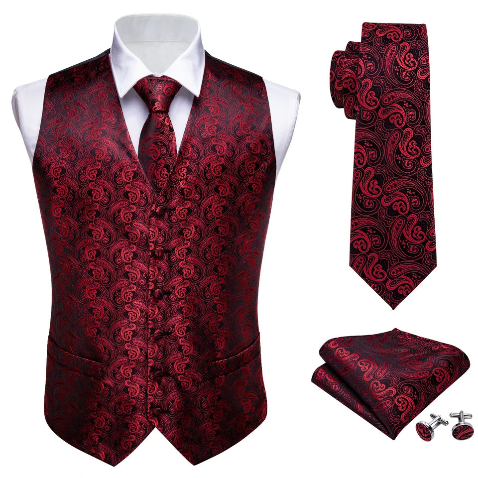 Men's Formal Black Purple Vest Tie Hanky Cufflinks Ideal Dress Qme MJTZ2001 XL