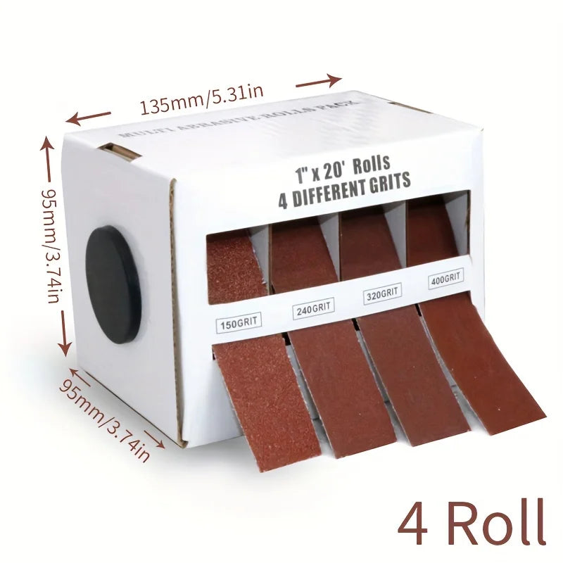 4Pcs emery cloth sandpaper roll, 150 240 320 400 grain size, suitable for metal, automobile, furniture and wood Qme