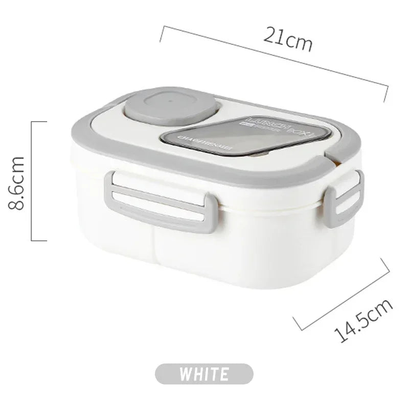 Portable Lunch Box Compartment Wheat Straw Bento Carrying Handle Qme Lunch-Box-White