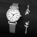 2-piece ins compact and minimalist metal mesh strap quartz women's watch leaf bracelet women's watch case Qme WHITE No