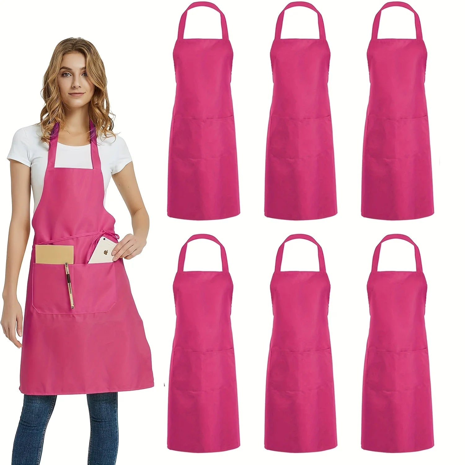 4pcs Adjustable Canvas Aprons with Pockets Comfort Fit for Cooking Chefs Waiters BBQs Hairdressers Easy Clean Qme Peach Red 6pcs OneSize