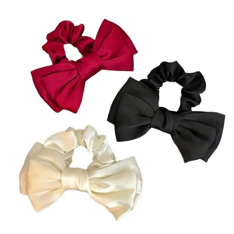 French Bow Scrunchie Elastic Hair Tie Elegant Satin Luxury Textured Qme