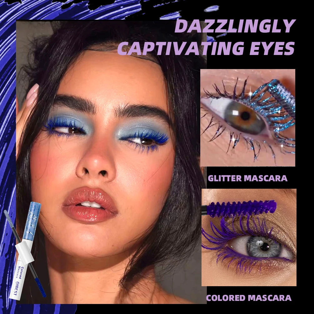 QIBEST Double Headed Diamond Glitter Mascara Long Lasting Colored Mascara Eyelashes Pink Blue Red Voluminous Waterproof Mascara Qme