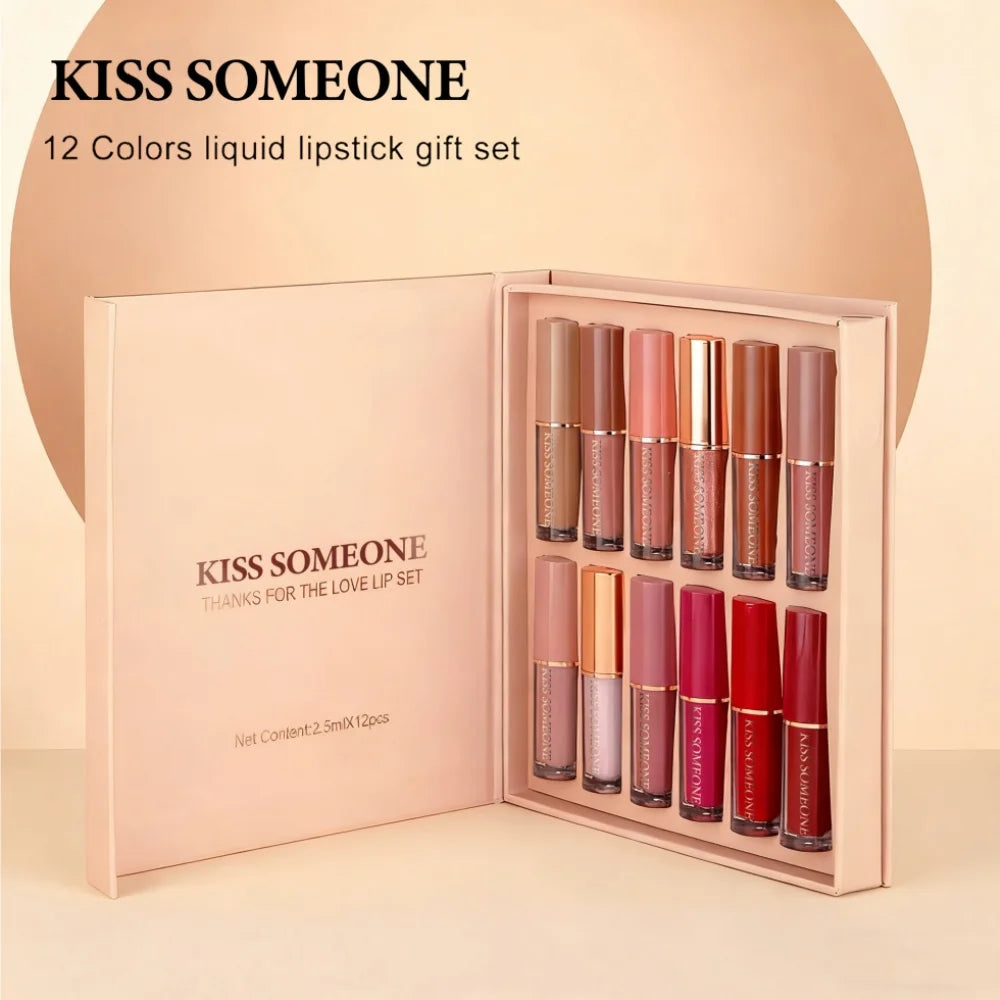 12pcs/1set Matte Lipstick Set Petansy Liquid Lipstick Kit Long Lasting Waterproof Lip Gloss Set with Gift Box Qme
