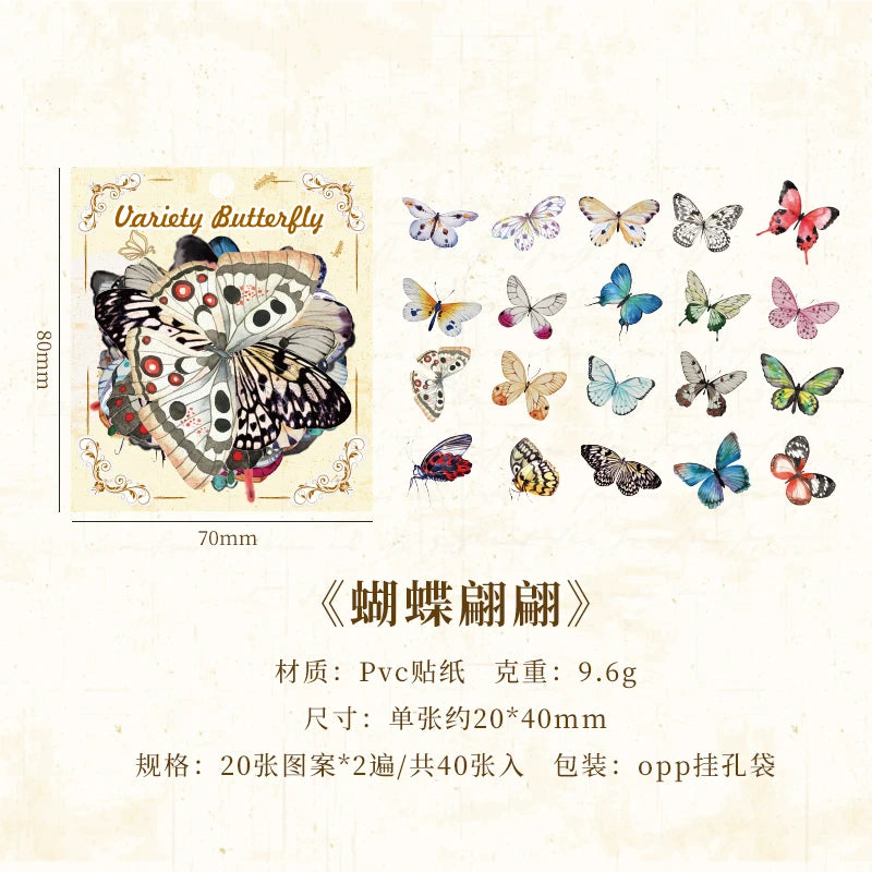 40pcs Variety Butterfly Decorative Waterproof Stickers Cute Aesthetics Sticker DIY Scrapbooking Aesth Decor Sticker Stationery Qme C