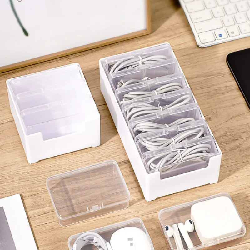 Transparent Data Cable Organizer Case Classification Dustproof Card Organizer Clutter Collection Divided Grid Box for Home Qme