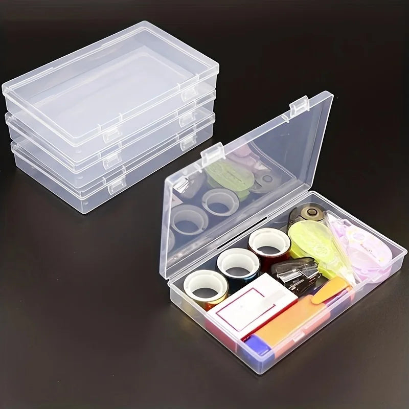 4pcs Transparent Stationery Box, Rectangular Plastic Clear Tool Parts Small Box, Mobile Phone Mask Fishing Tackle Storage Box Qme 4pcs