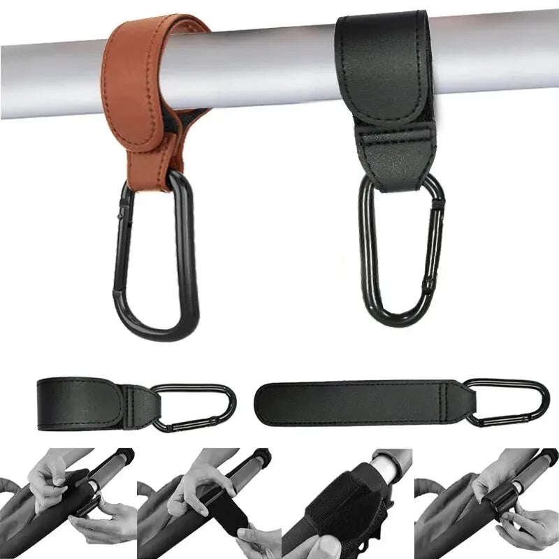 2Pcs Leather Cart Hooks Baby Stroller Hook PU Adjustable Pram Hook Organizer Diaper Bag Hanger Children Travel Accessories Qme