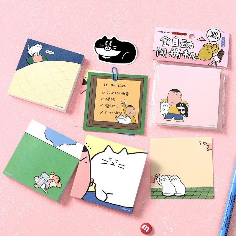 100 Pcs Kawaii to-do list memo pads cute cartoon character theme manuals decoration messages notes stationery Qme