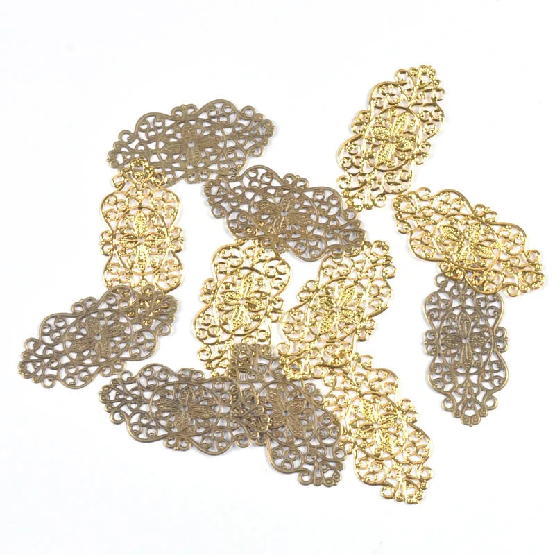 10Pcs Mixed Flower Filigree Wraps Connectors For Making Jewelry Findings Metal Crafts DIY Scrapbooking Home Decor 57x27mm yk0906 Qme