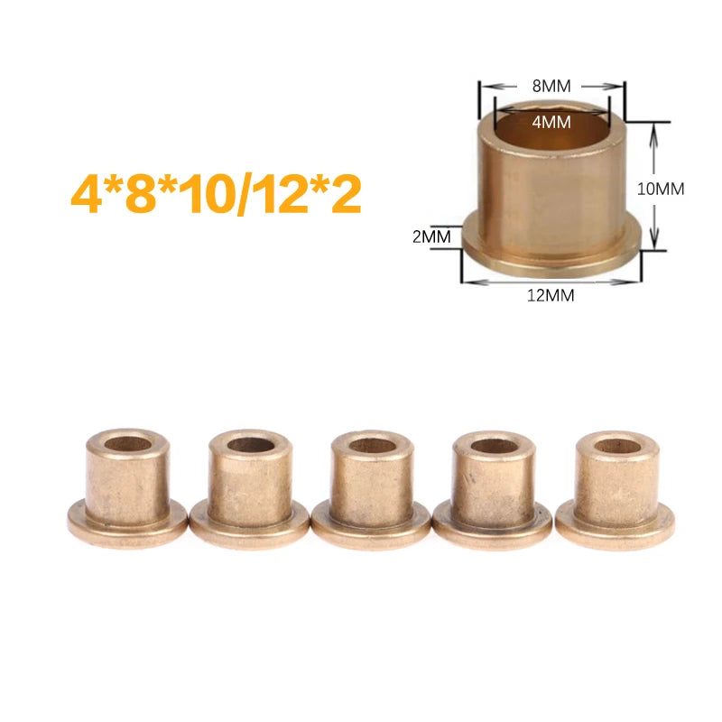 5Pcs Flanging Self-Lubricating Bearing Powder Metallurgy Oil Copper Bushing Guide Sleeve With Stepped Flange Hardware Qme 4x8x10