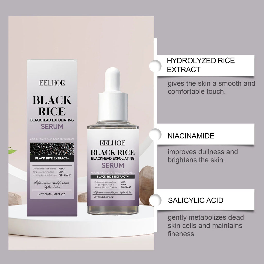 Black & White Rice Exfoliating Serum Set BHA Niacinamide Pore Minimizing & Brightening Blackhead Whitehead Remover Skincare Set Qme