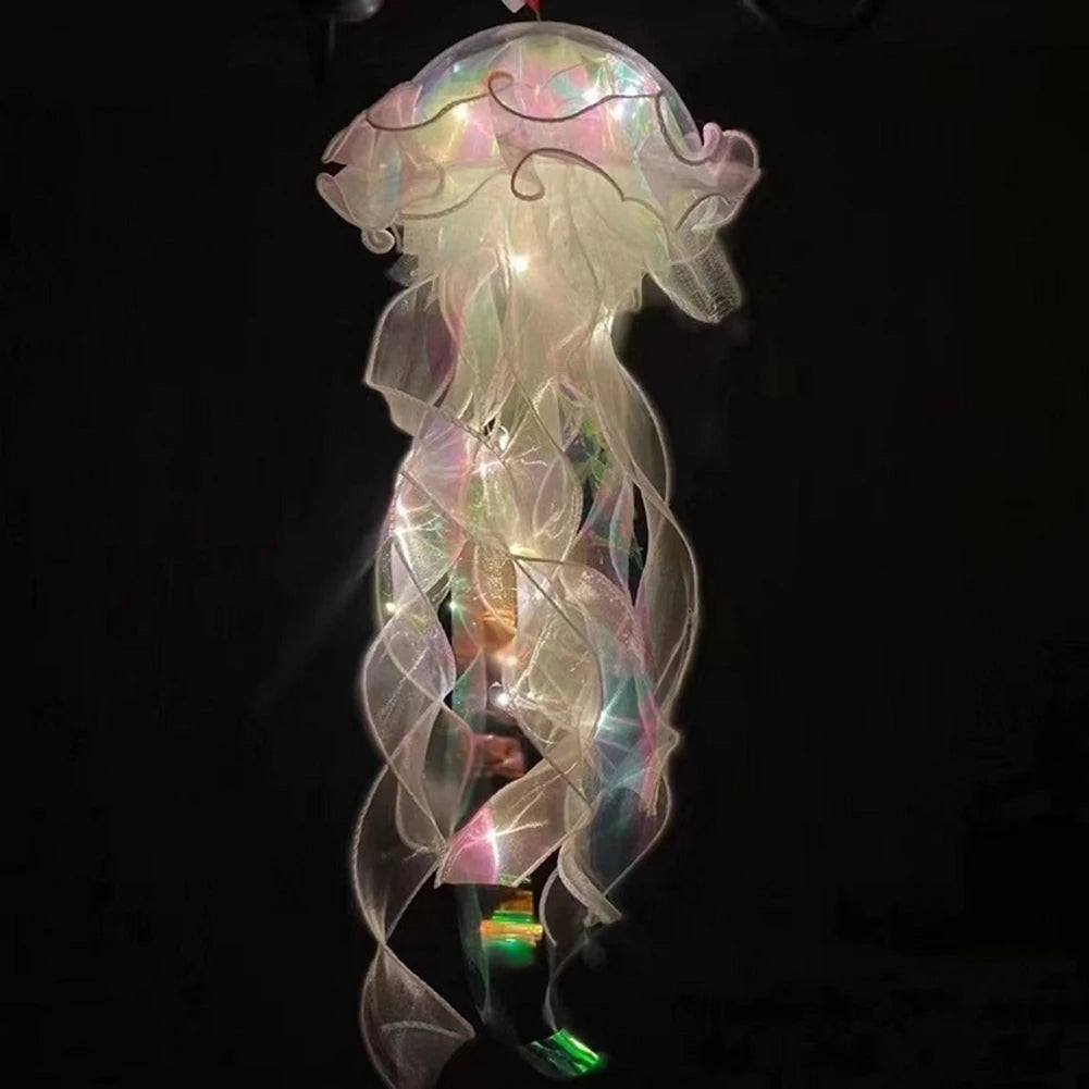 1/5PCS Jellyfish Bedroom Night Light Lamp Hanging Atmosphere Decoration Lamp with Ribbon Bead for Girl Bedroom Home Decoration Qme White 1PCS
