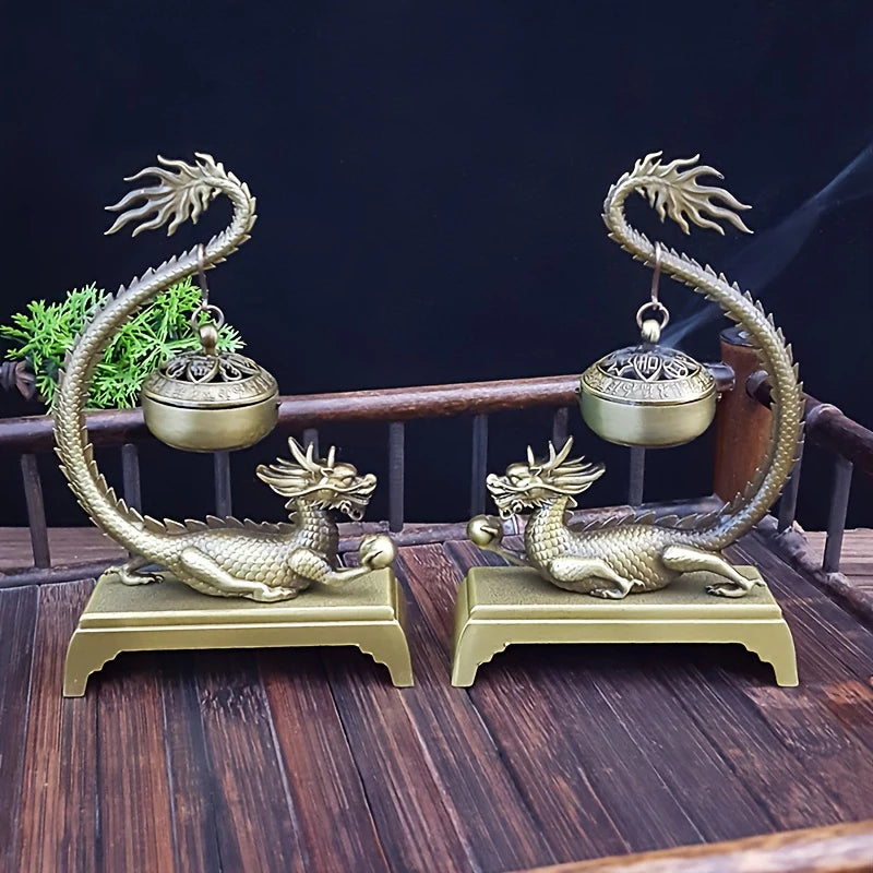 Dragon Incense Holder Lucky Feng Shui Chinese Retro Burner Qme