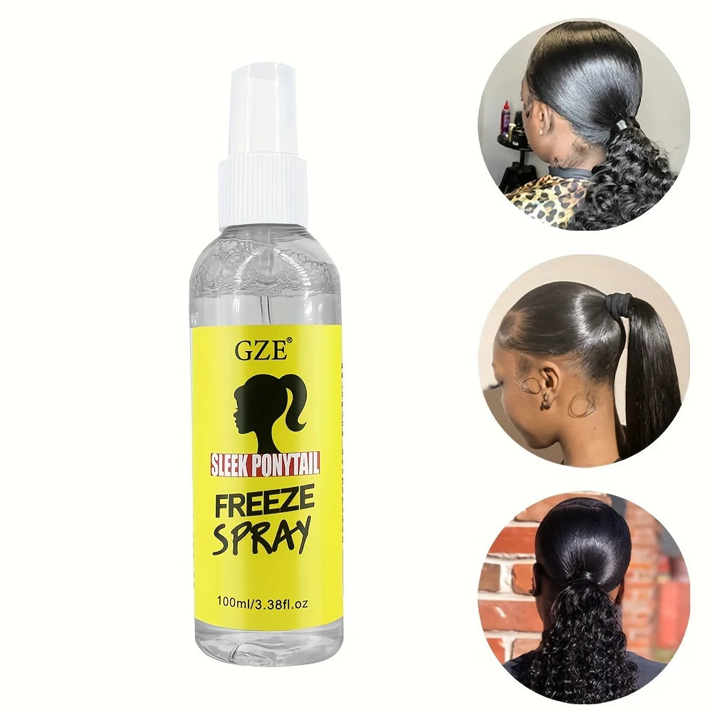 GZE Sleek Ponytail Freeze Spray - Long Lasting Hold, Frizz Control, and Shine - Non-Sticky Formula for Professional Looking Qme