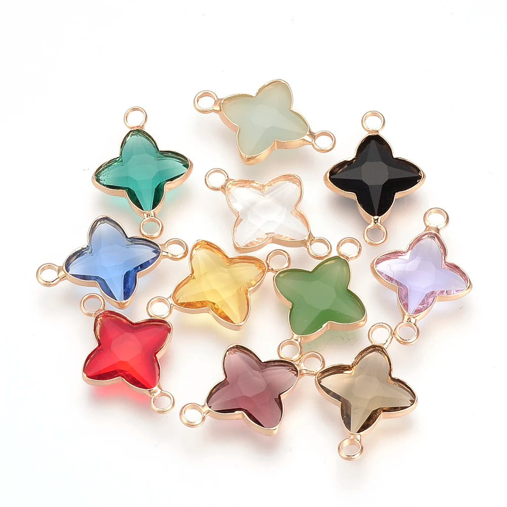 10pcs Faceted Golden Glass Cross Connectors with Brass Findings Nickel Free 21x14x3mm for Necklace & Bracelet Making Qme Mixed Color