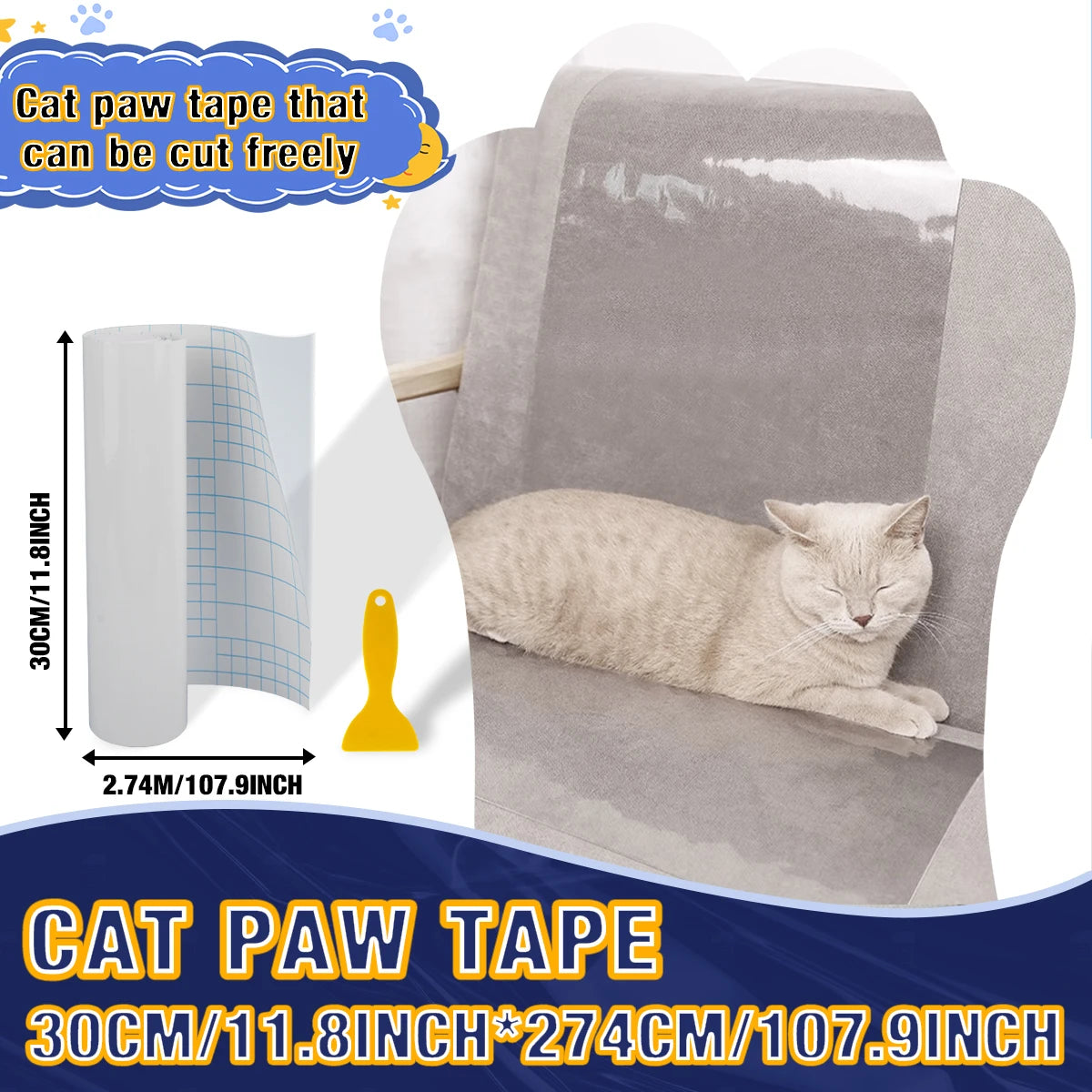 Cat Scratch Deterrent Tape Furniture Protectors From Cats Transparent Self-Adhesive Pet Training Tape for Sofa Furniture Sticker Qme 30cmX274cm