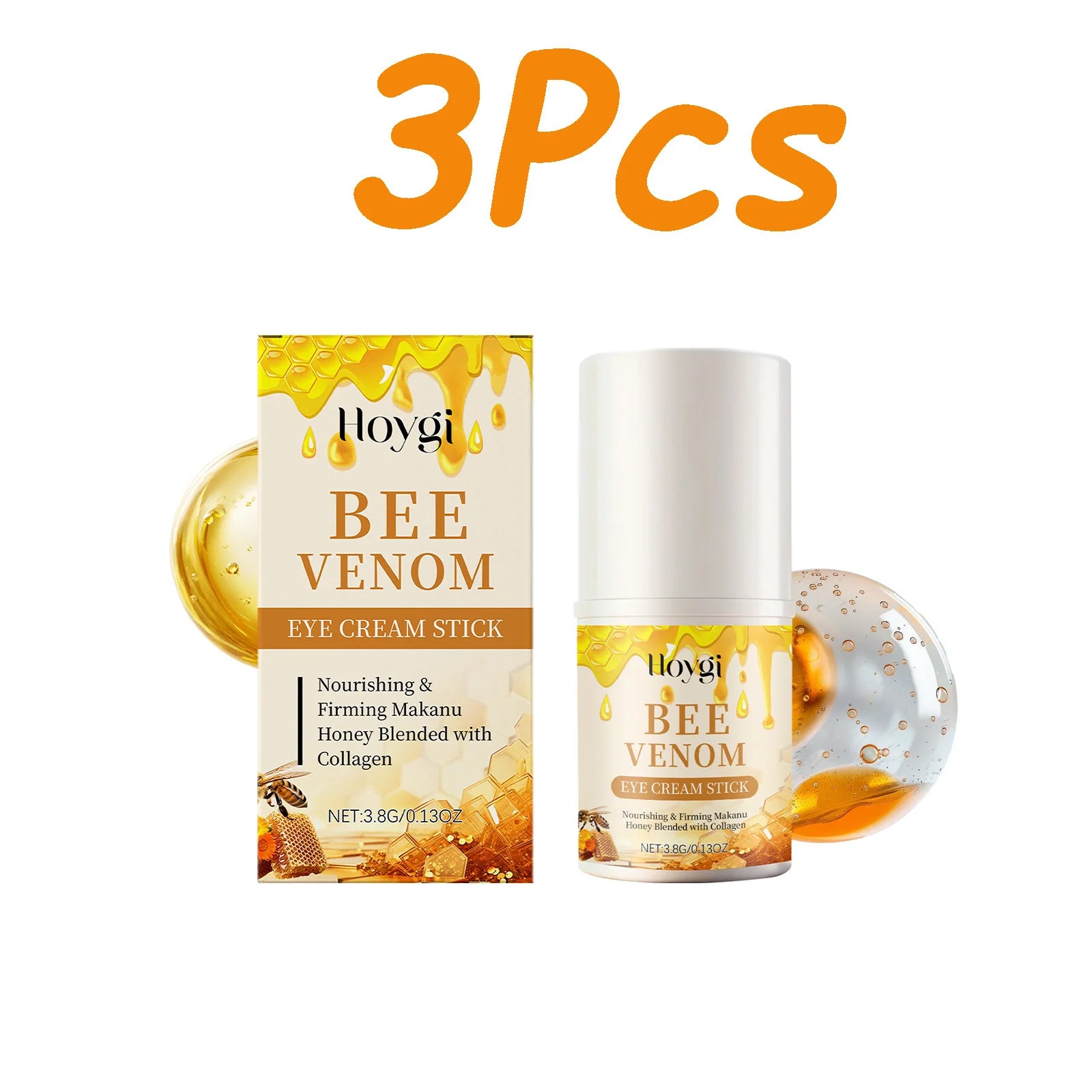 Bee Venom Firming Eye Cream Stick Dark Circles Remove Eye Bags for Under Eye Honey Lifting Brightening Anti-Puffiness Eye Care Qme 3 x 3.8g Boxed