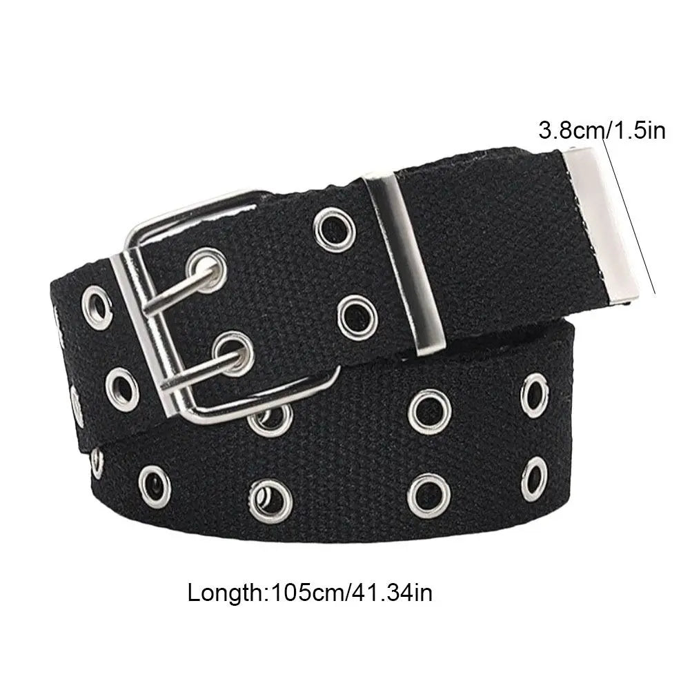 Outdoor Solid Canvas Waist Belt Double Row Nylon Woven Belts Metal Qme