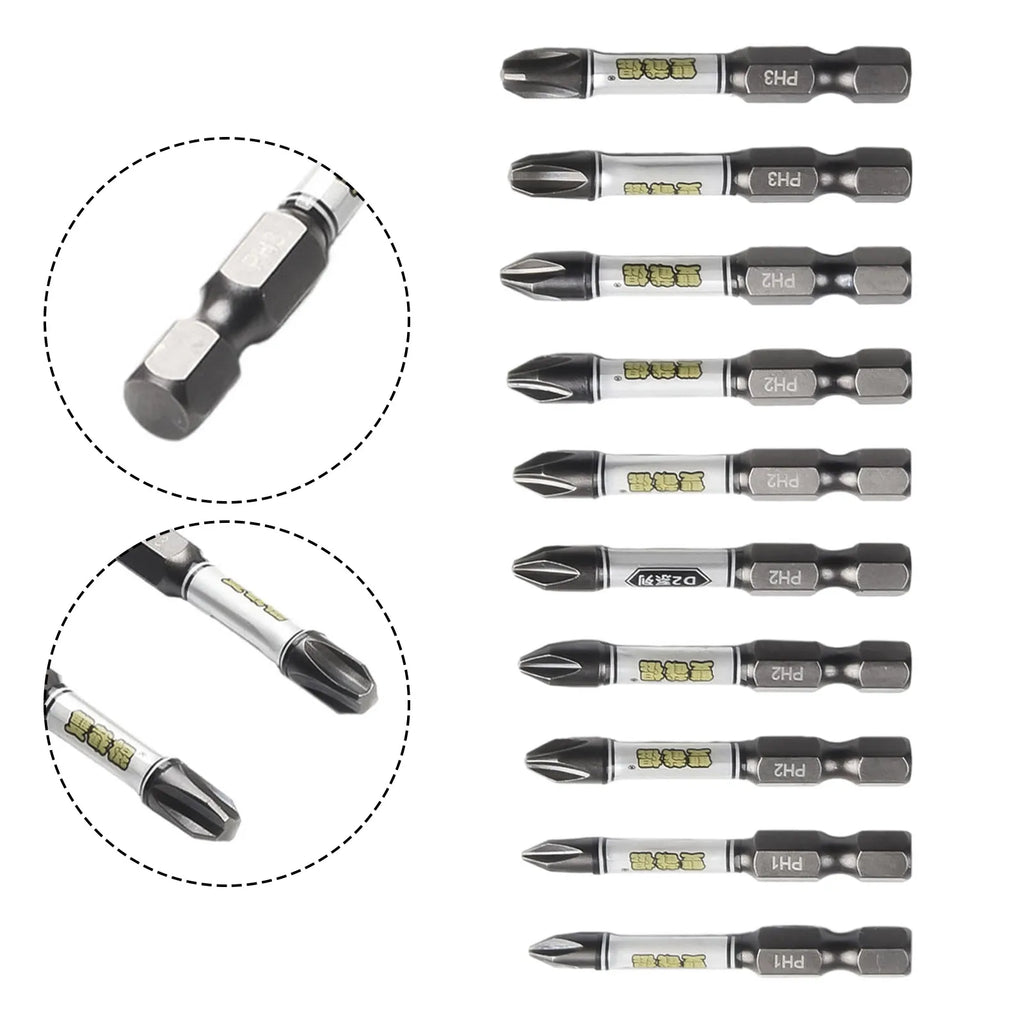10PCS Magnetic Impact Screwdriver With Bit Holder 1/4inch Hex Shank Cross Hexagonal Torx Screwdriver Bit For Electric Impact Qme