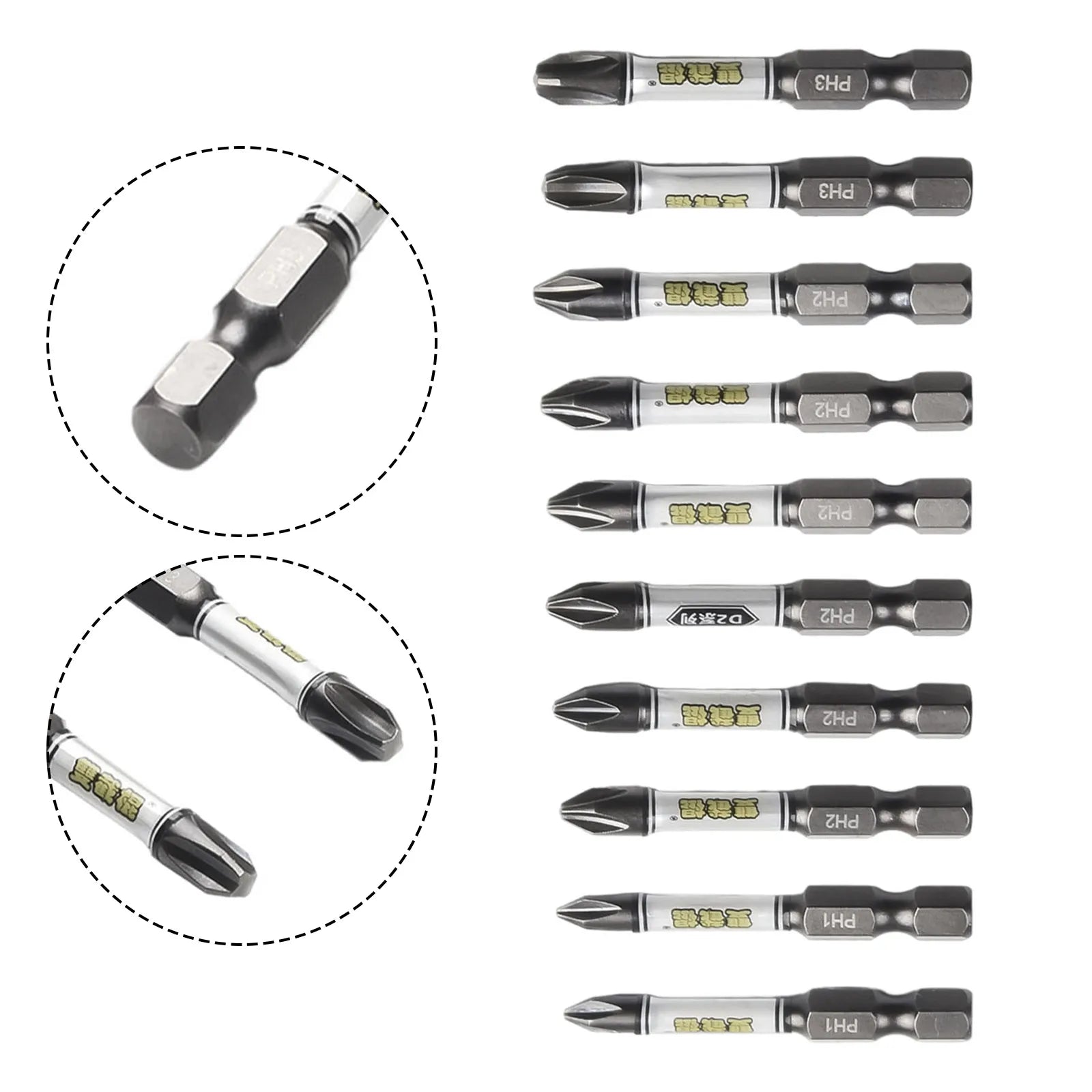 10PCS Magnetic Impact Screwdriver With Bit Holder 1/4inch Hex Shank Cross Hexagonal Torx Screwdriver Bit For Electric Impact Qme