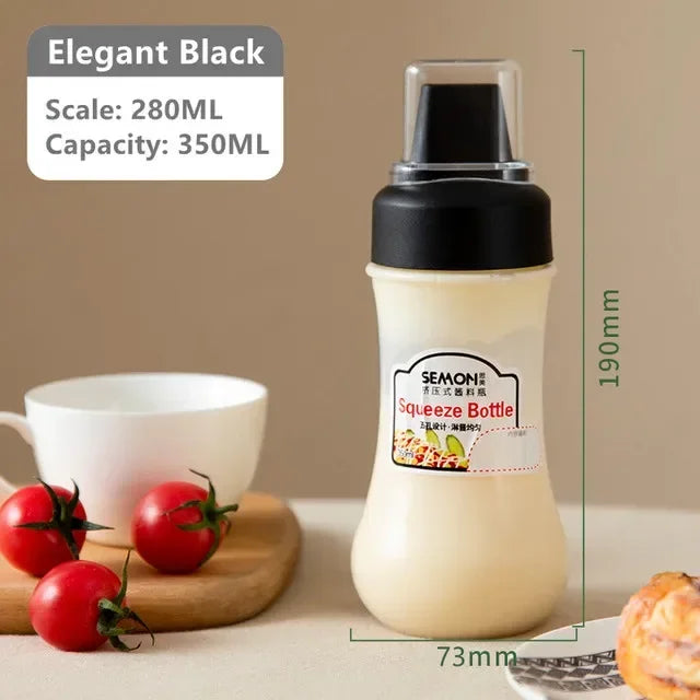 350ml Squeeze Condiment Bottles 5 Hole Sauce Squeeze Bottle With Clear Cover Kitchen Ketchup Mustard Sauce Olive Oil Bottles Qme Black