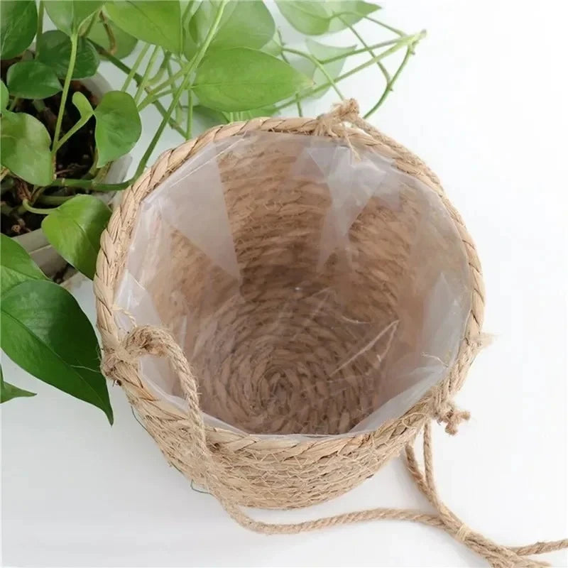 Garden Hanging Planter Macrame Plant Storage Basket Jute Rope Woven Indoor Outdoor Flower Pot Holder Plant Hangers Home Decor Qme