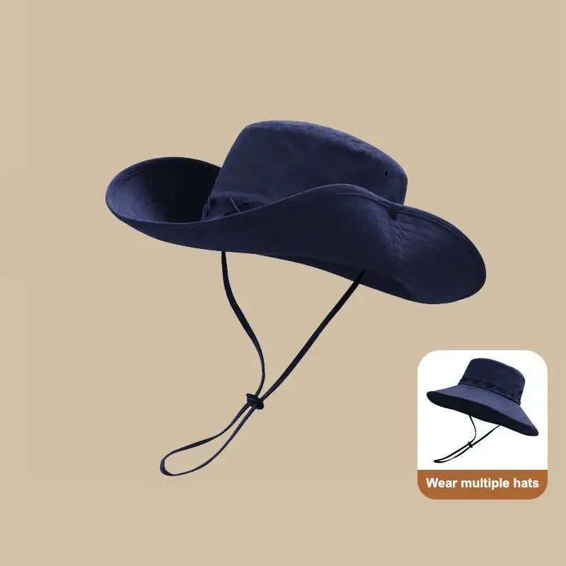 Breathable Western Cowboy Hat Solid Adjustable Wide Brim Sun Outdoor Qme Blue