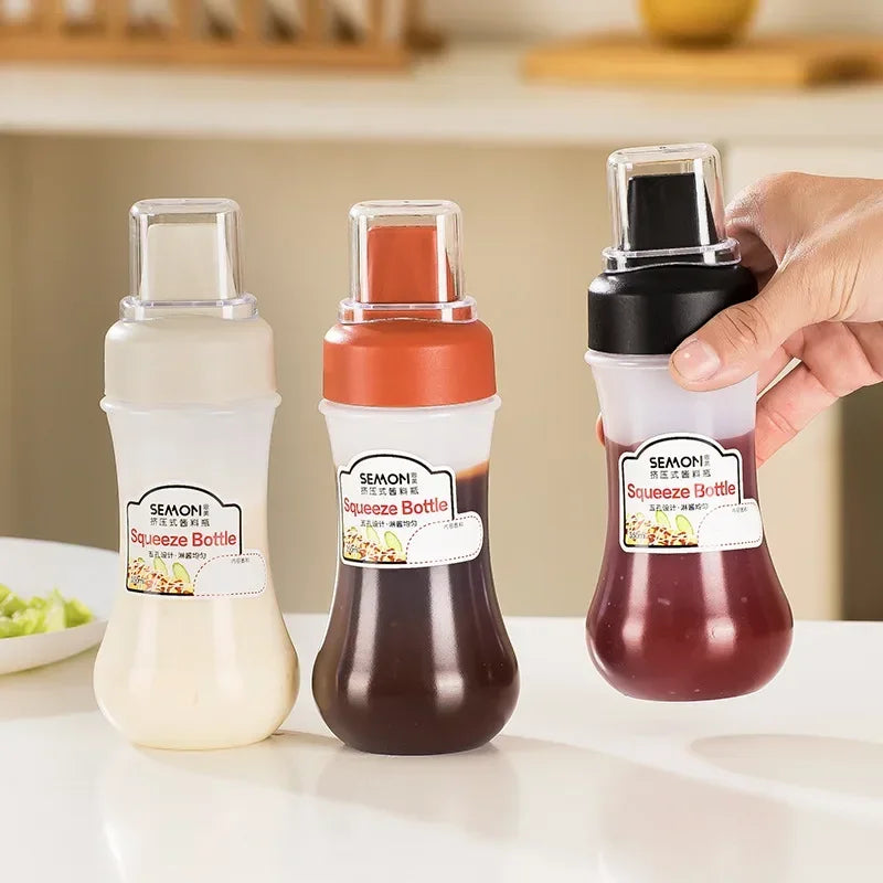 350ml Squeeze Condiment Bottles 5 Hole Sauce Squeeze Bottle With Clear Cover Kitchen Ketchup Mustard Sauce Olive Oil Bottles Qme