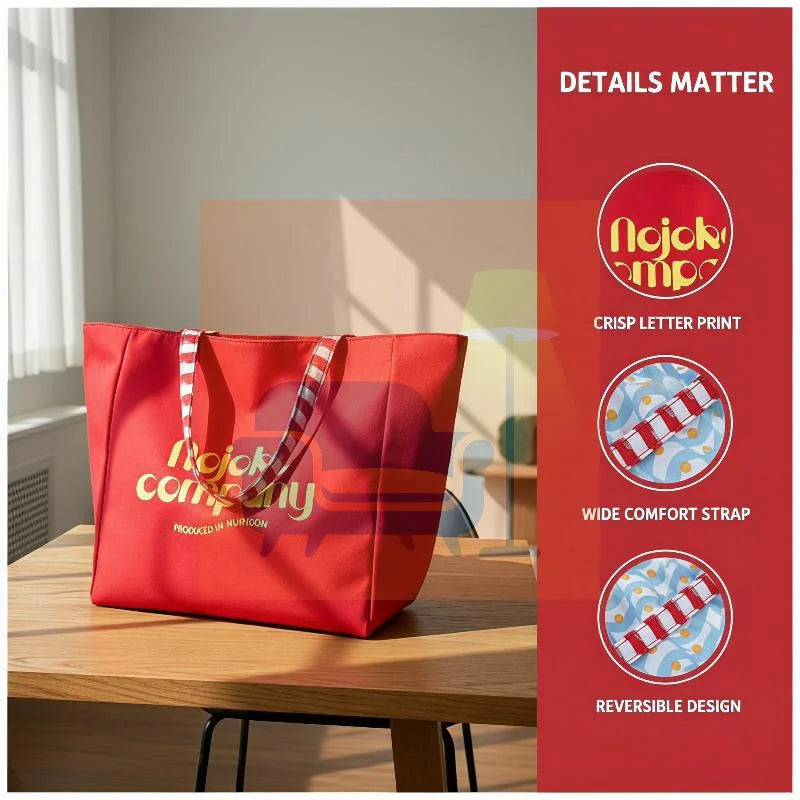Cute Large Capacity Red Canvas Tote Bag Perfect For Commuting School Shopping Outings Qme
