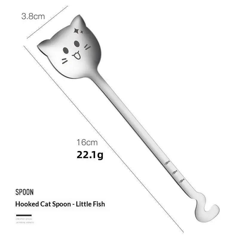 Stainless Steel Cute Cat Spoon Food Grade Cartoon Design Stirring Qme K
