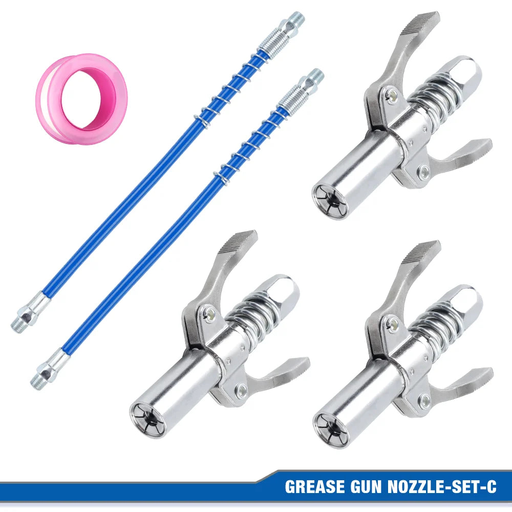 New 10000PSI Grease Gun Coupler Nozzle Hose Pump Syringe NPTI/8 Oil Pump Release Grease Nozzle Injector for Car Repair Tool Qme SET-C