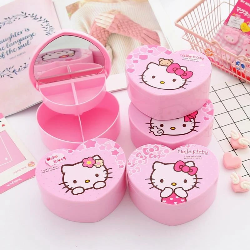 Hello Kitty Cartoon Portable Storage Box Cute Earring Jewelry Qme