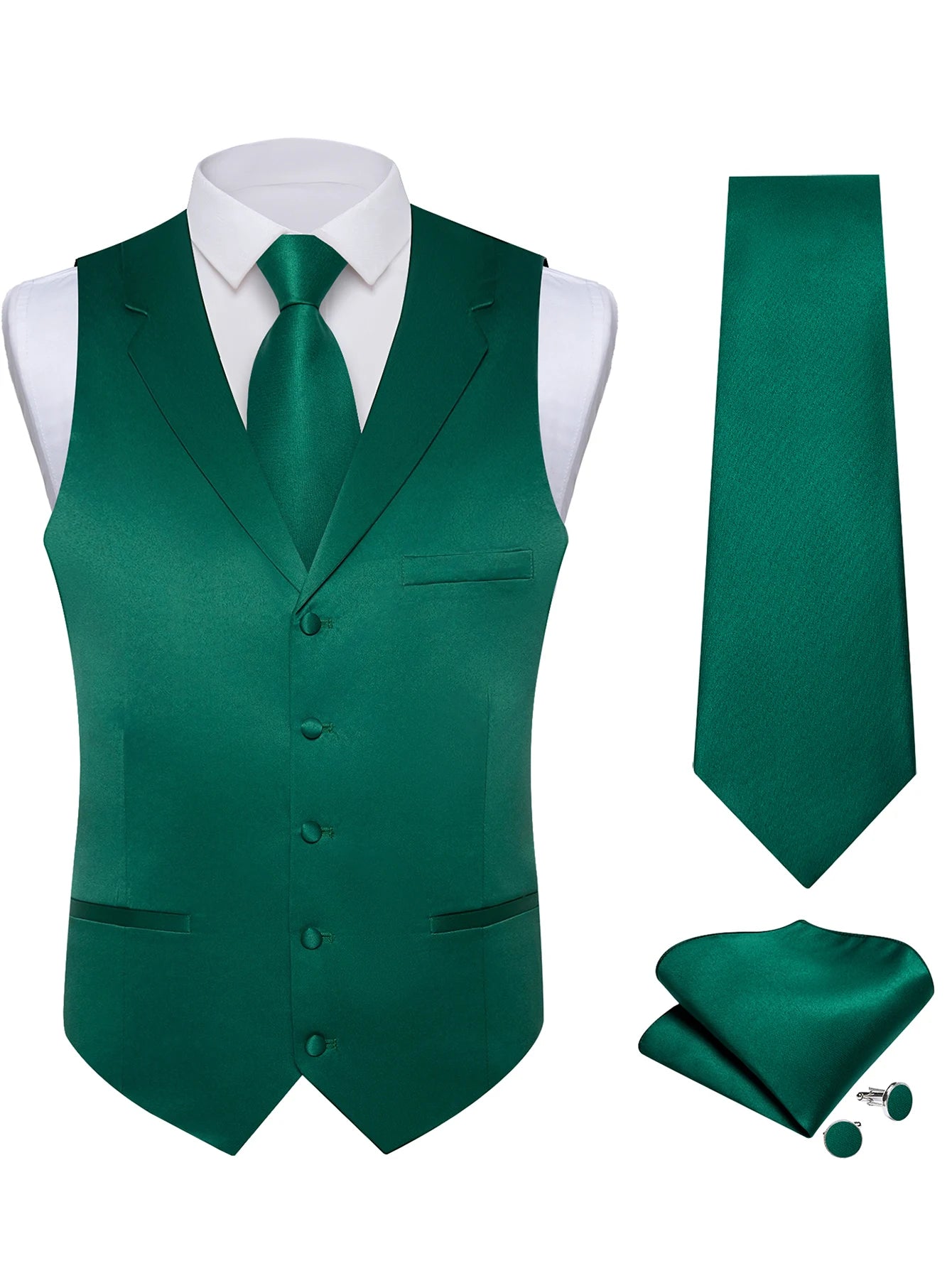 Men's Solid Suit Vest Tie Formal Waistcoat Matching Necktie Satin Qme MJ-0688 XXXL