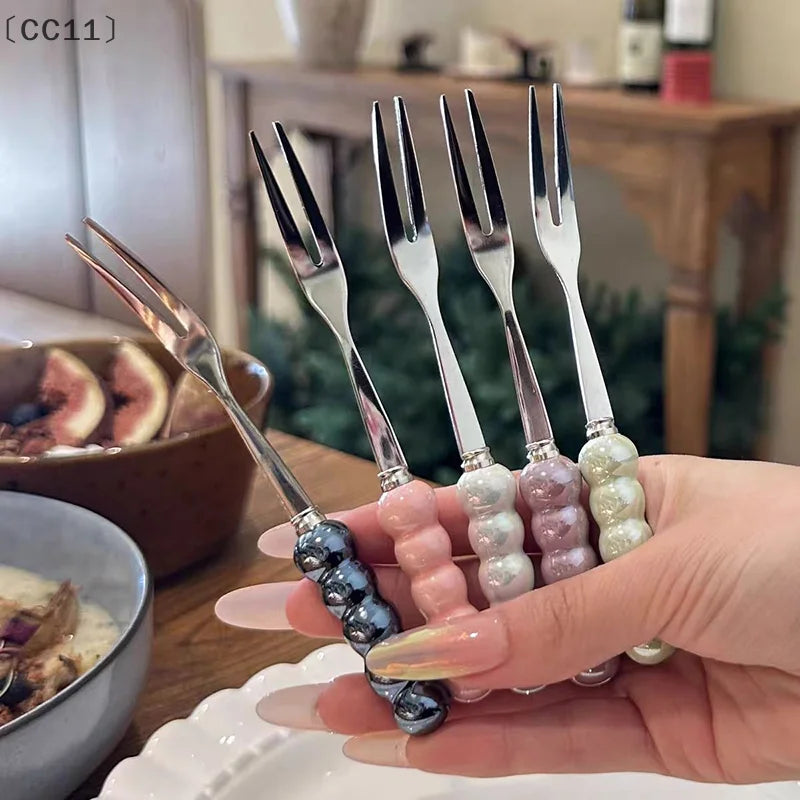 CC113Pcs Stainless Steel Dinner Fork Long Handle Table Forks Korean Qme