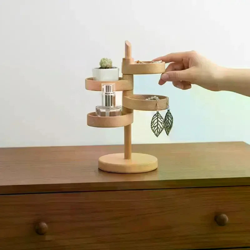 Rotating Solid Wood Key Rack Multi-layer Space-Saving Entry Door Organizer Desktop Jewelry & Watch Display Stand Home Decor Qme