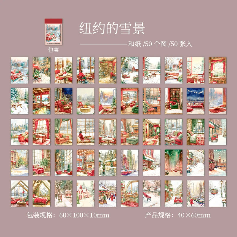 50 Sheets Winter Scenery Landscape Background Stickers for DIY Craft Scrapbook Guitar Phone Case Notebook Decoration Qme 3